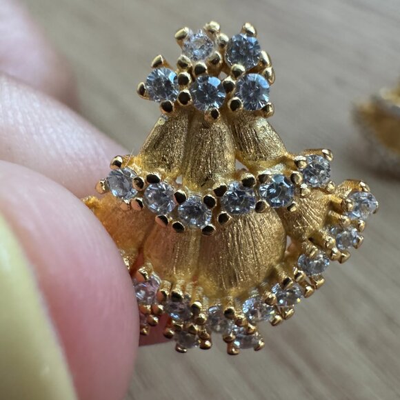 Gold Plated Stud Earrings with CZ – Fan Shape Statement - Picture 5 of 5